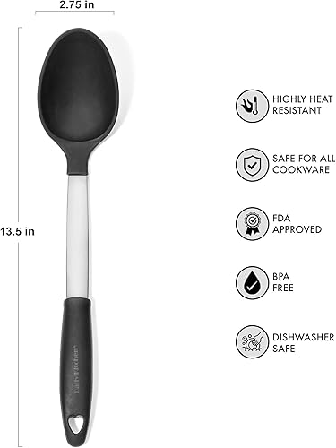 Miniatura 6 de Juego de espátulas y cucharas de silicona resistente al calor y acero inoxidable - Turners y cuchara sólida con agarre de goma - Espátulas y cuchara