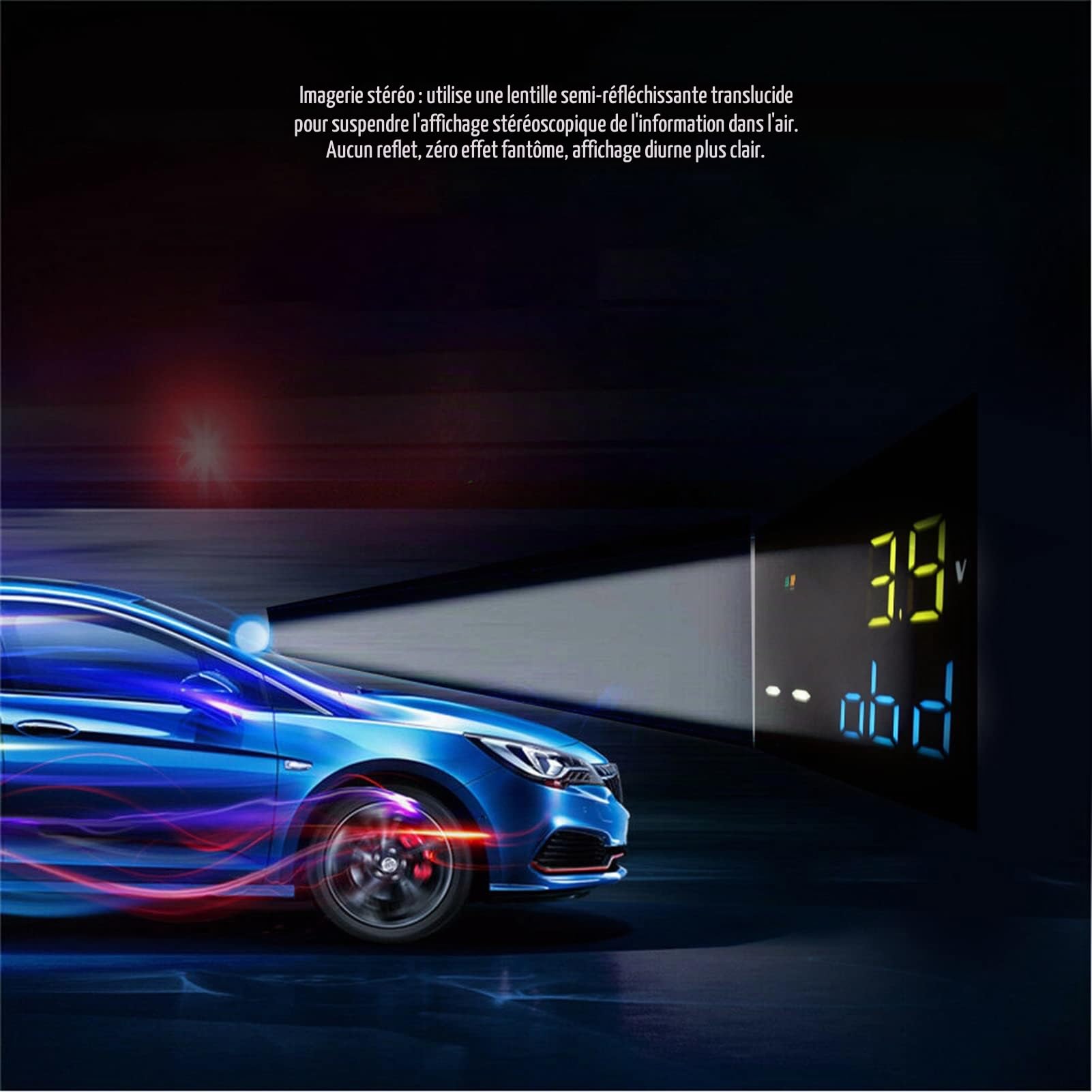 Dioche Affichage Tête Haute Voiture, Affichage Tête Haute Grand écran Adapté à l'affichage Tête Haute de Voiture à Double Système GPS (11 V-18 V)