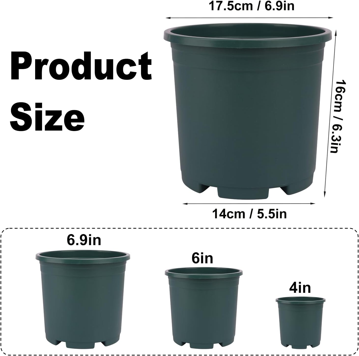 24 Pack 1.5 Gallon Nursery Pot, 7 Inch Garden Pots, Plastic Flower Pot with Matching Tray (Green)