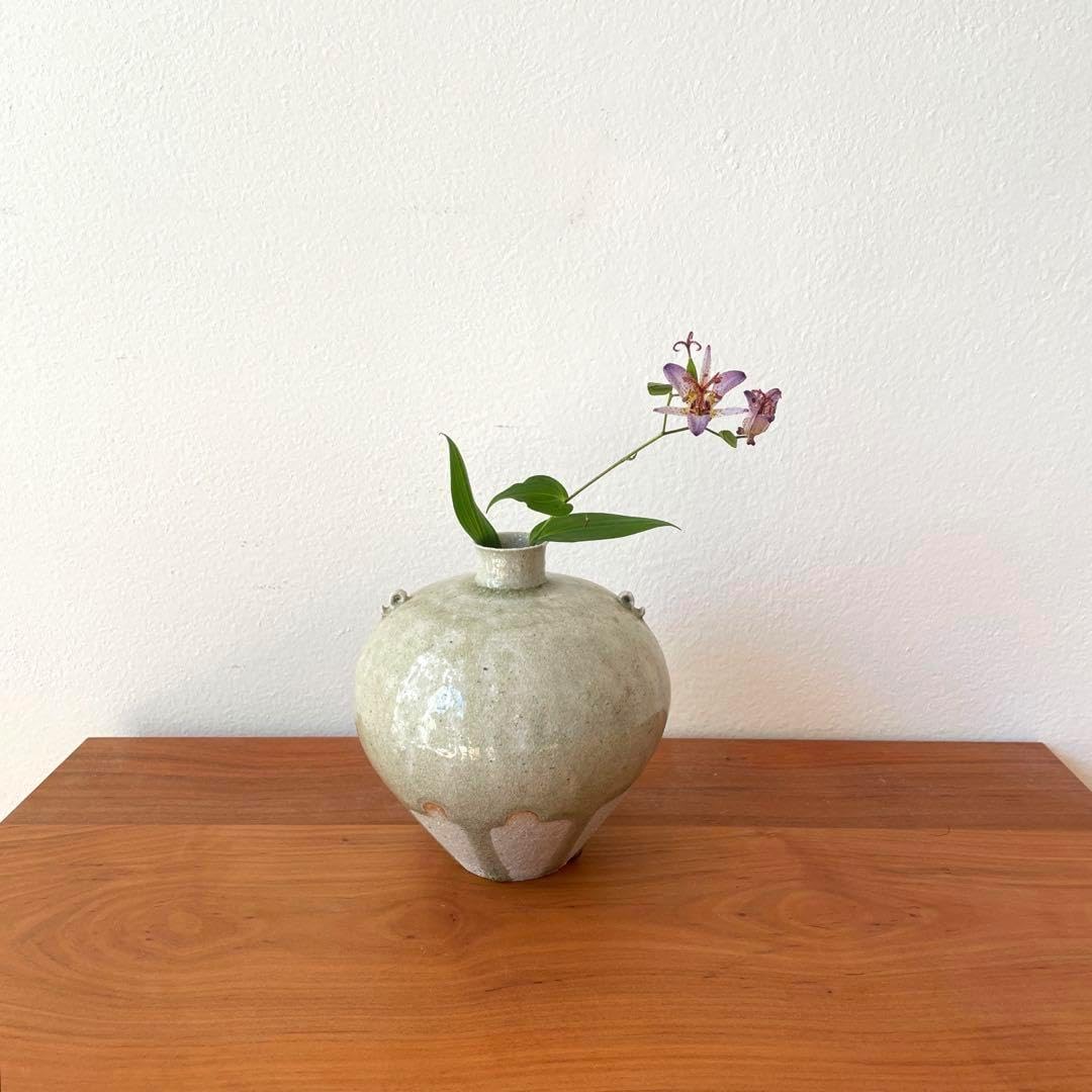 光藤佐 耳付壺 緑釉 に*に様 光藤佐 耳付壺 光藤佐 耳付壺 緑釉 に*に様 光藤佐 耳付壺