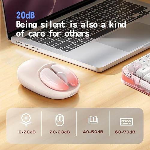 Miniatura 6 de NYIEFADA Ratón inalámbrico Bluetooth rosa, botones desmontables silenciosos, diseño ergonómico USB C recargable para manos pequeñas