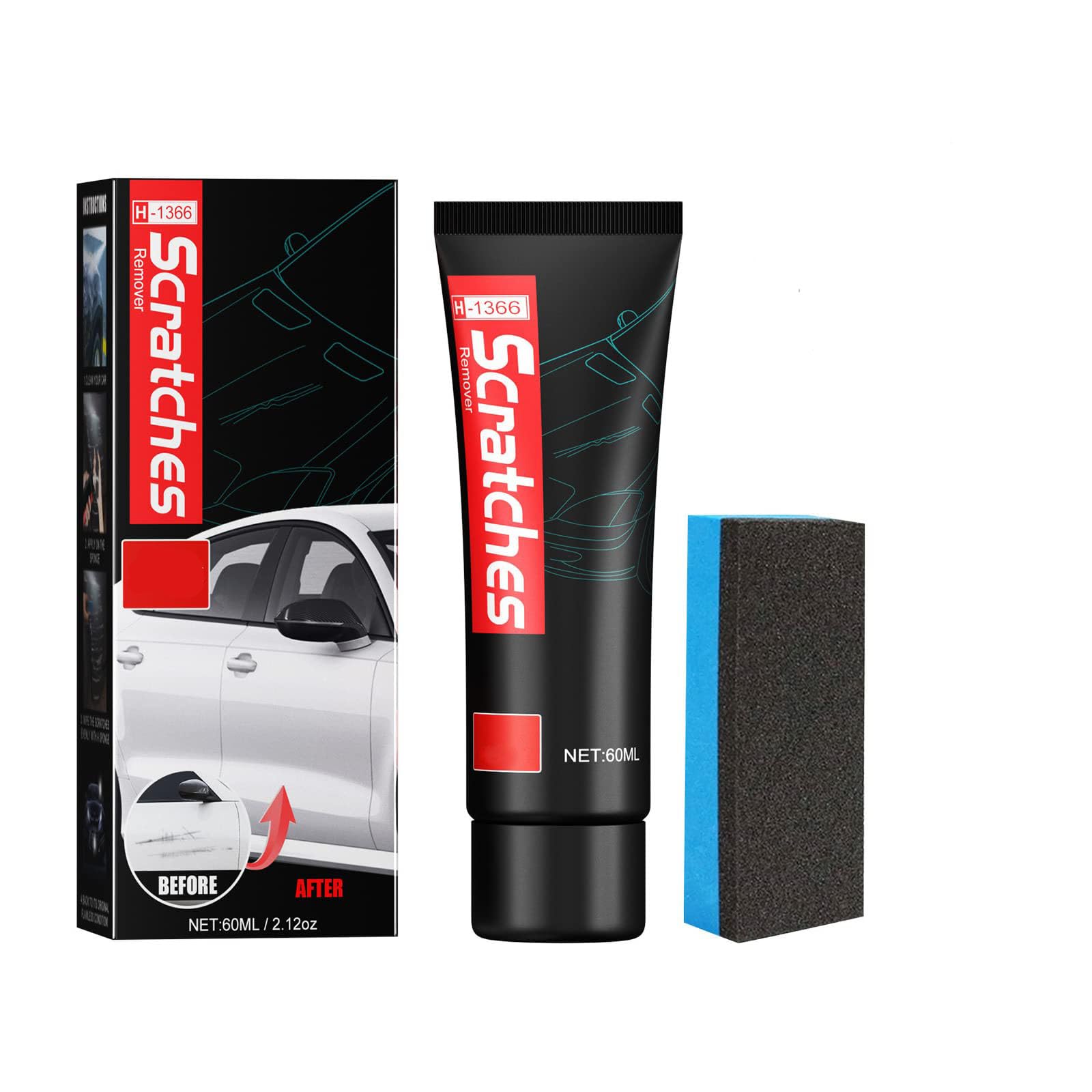 Car Scratch Remover for Deep Scratches, Nano sparkle cloth for Car Scratches, Erase Car Scratches, Nano Cleaner for Car (1PCS,60ML)