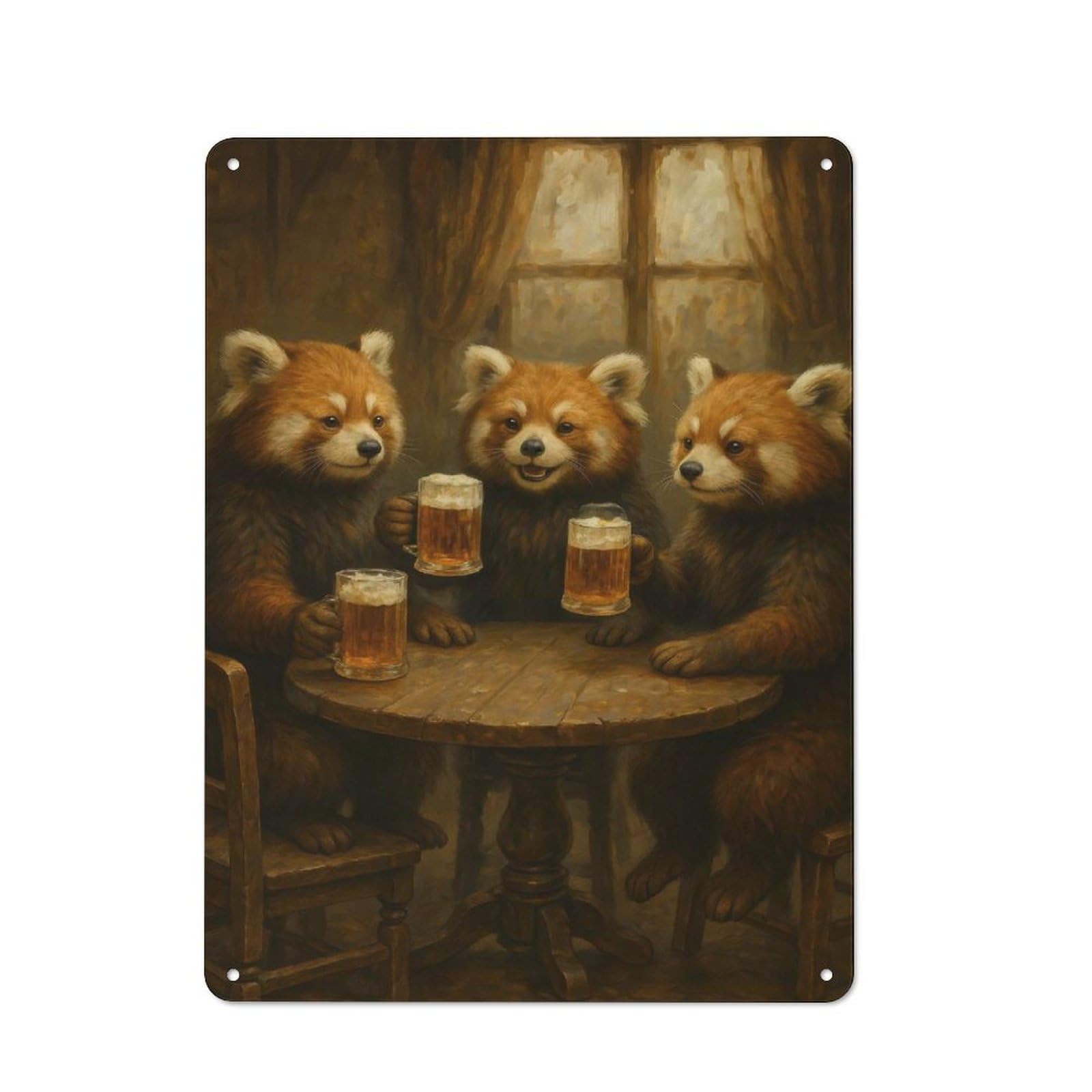 Junmoney Red Pandas Drinking Beer At Pub Tin Sign 40X30cm With For Café Or Home Bar, Rustic Decor, For Café-Style Decor Fans