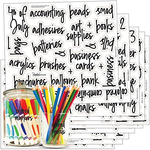 Talented Kitchen Craft Labels - Arts Crafts, School & Office Script Labels - 212 Black Labels on Clear Stickers. Craft Organization Water Resistant Labels School Supplies Kids Crafts & Office Labels