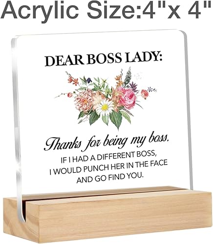 Miniatura 2 de Regalos para jefa para mujer Estimada señora jefe Letrero decorativo transparente para escritorio Regalo para señora jefe Letrero floral acrílico