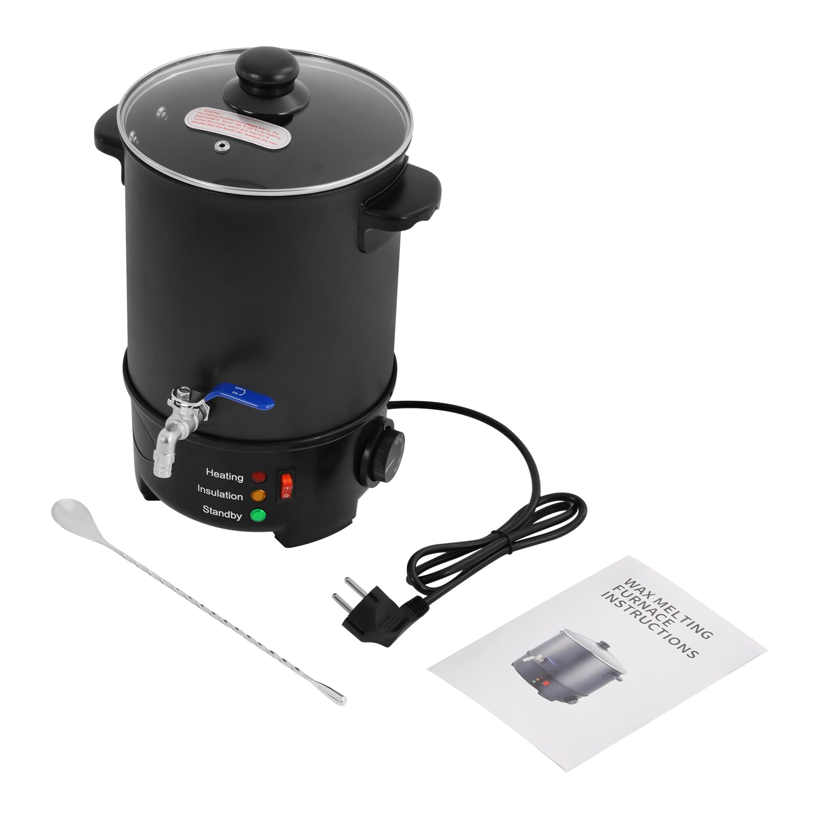 DWIKRYT Crisol eléctrico de cera de 6 l, 220-240 V, acero inoxidable, para hacer velas, 50-100 °C, con cuchara para salones de belleza, empresas artesanales