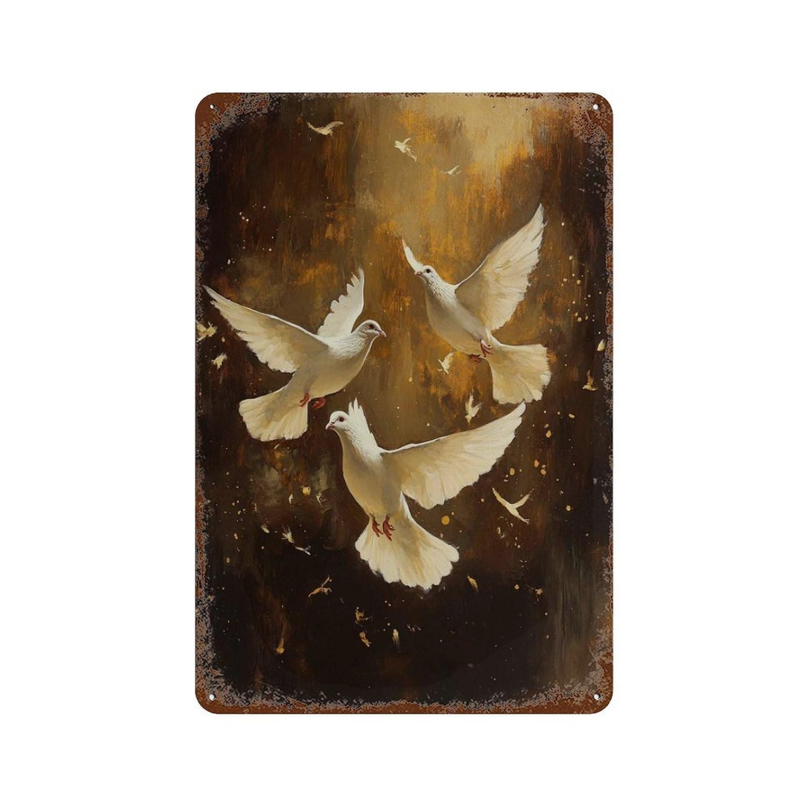 xiaoxiaoshen Golden Dove Peaceful Bird Elegant Spiritual Wall Decor Art Metal Tin Poster Modern Home Decor Art Home Bar Shop Decorations Vintage Sign 30x20cm