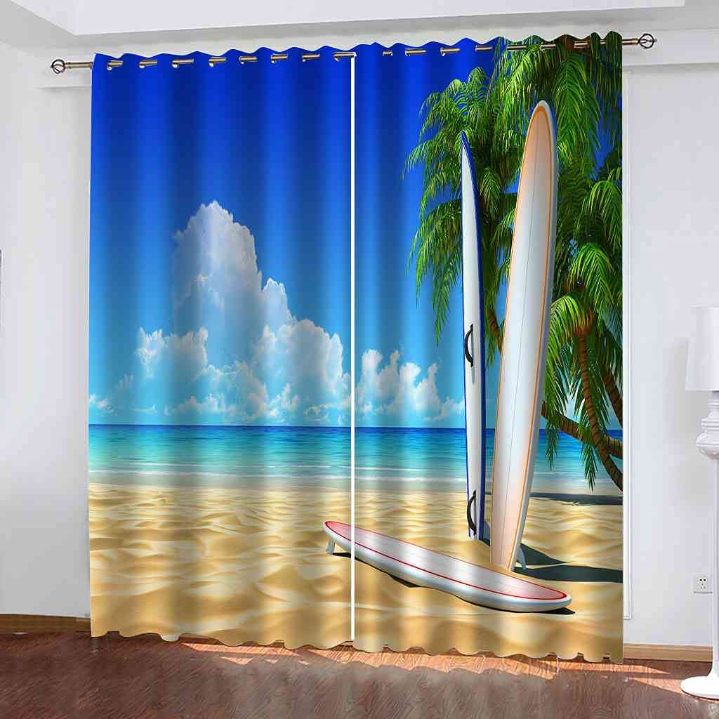 Rideaux occultants enfant 3D plage surf 200x214 cm pour chambre