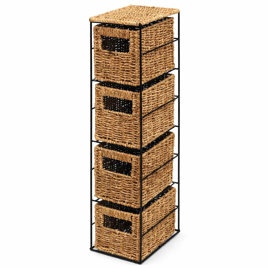 Slim Narrow 4 Drawer Unit, Tall Bathroom Storage Cabinet for Small Spaces, Freestanding Vertical Storage Drawers for Bedroom, Laundry & Utility Room, Brown