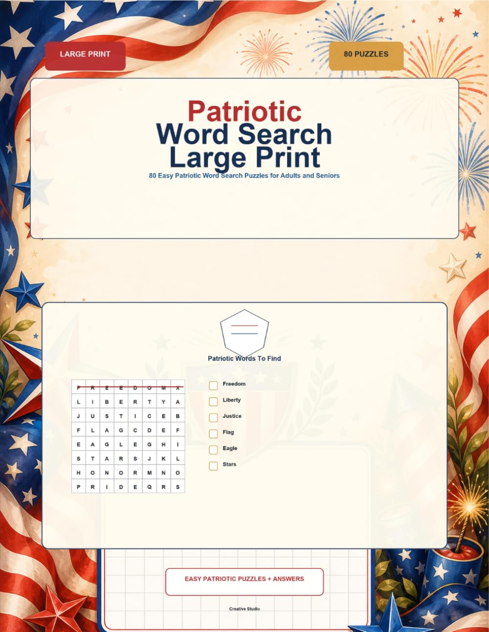 Patriotic Word Search Large Print: 80 Easy Patriotic Word Search Puzzles for Adults and Seniors