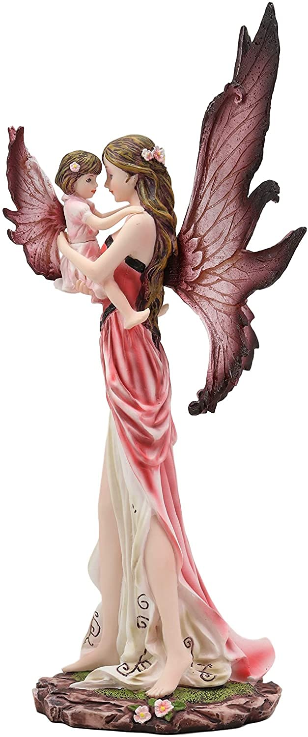 Ebros I Love You Pastel Magenta Pink Fairy Mother Carrying Child Daughter Statue Faery Garden Fantasy Collector Figurine As Accent Decor or Gift Idea for Mother's Day Baby Shower Birthday Christmas