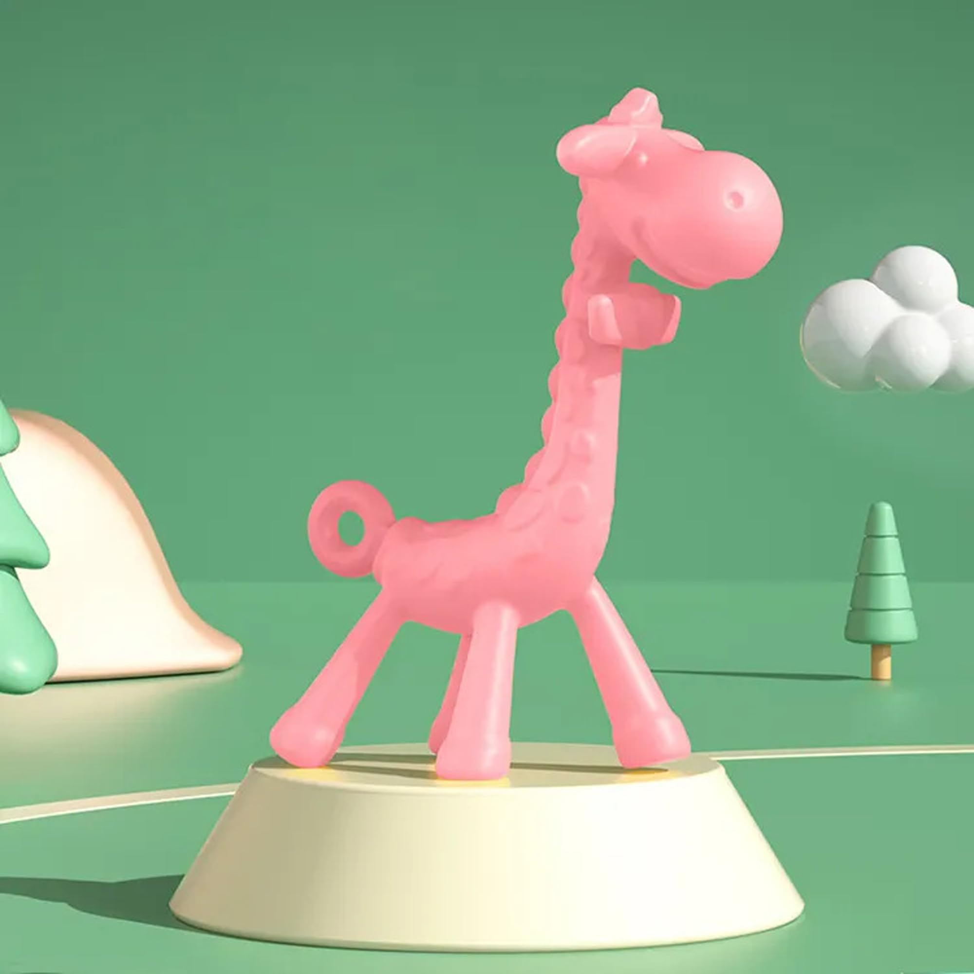 Joy Buzz Giraffe Shaped Teether for Babies 6+ Months - BPA Free Silicone Teething Toys for Infants | Safe and Soft Chewable Toy | Freezer and Dishwasher Safe | Ideal Gift for Baby Girls & Boys (Pink)-picture-11
