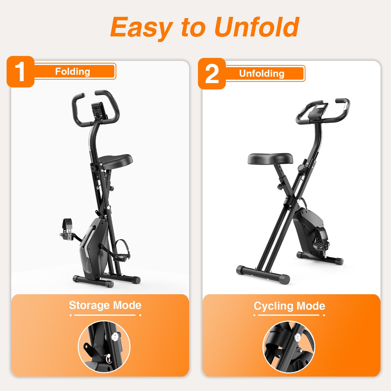 Dskeuzeew 4 in 1 Faltbarer Heimtrainer, 16 Magnetischer Widerstand Heimtrainer mit Herzfrequenzsensoren, Einstellbares Fitnessbike mit LCD - Faltbares stationäres Fitnessfahrrad für Indoor-Radfahren