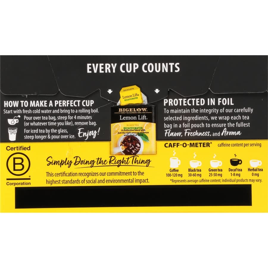 Bigelow Tea Decaffeinated Lemon Lift Black Tea, 20 Count (Pack of 6), 120 Total Tea Bags
