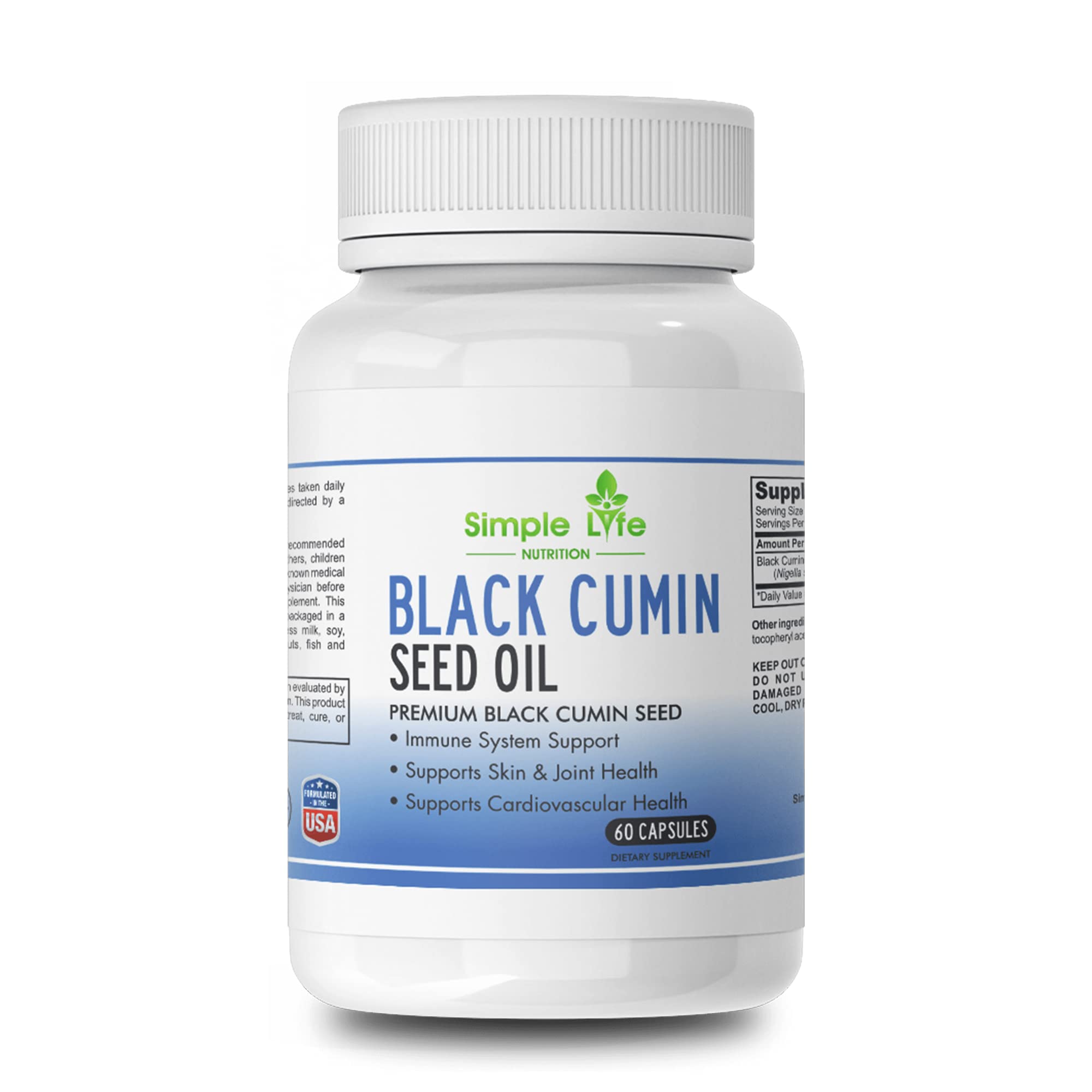Organic Black Cumin Seed Capsules - Support Cardiovascular and Respiratory System - Cold Pressed Nigella Contains Thymoquinone Powerful Antioxidant - Non GMO - 60 Caps