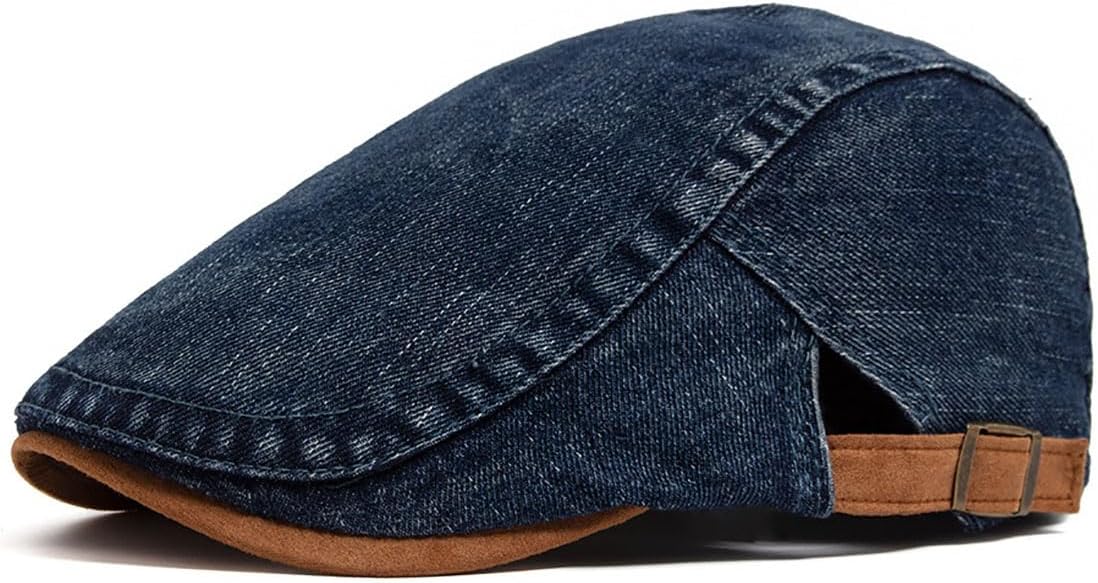 Elwow Men's Washed Soft Denim Cotton Newsboy Cap Golf Flat Cap Gatsby Driving Fishing Hat