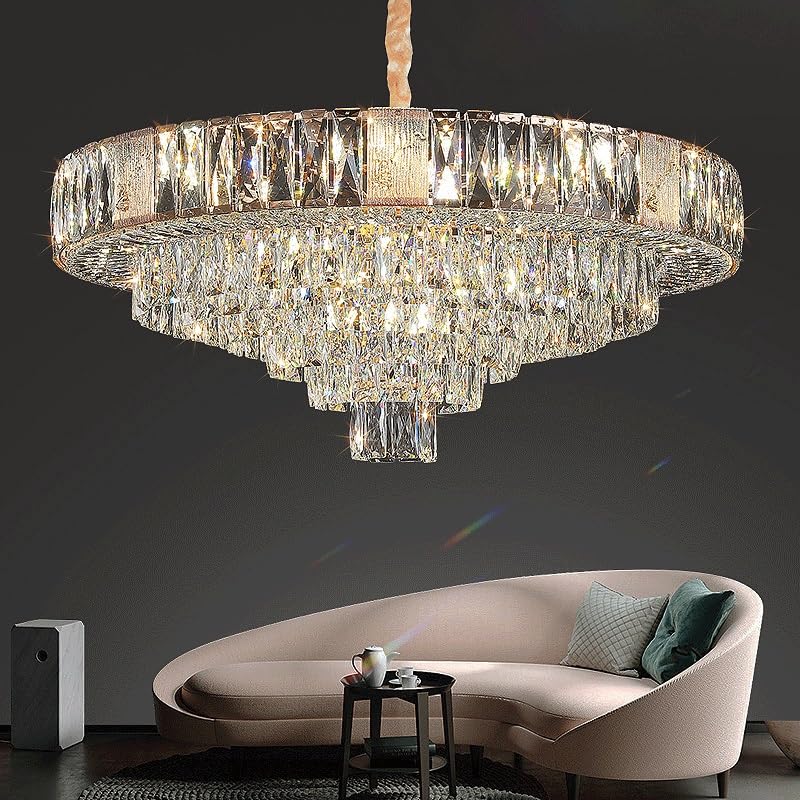 Lustre en cristal E14 moderne à 3 couleurs variables pour salon