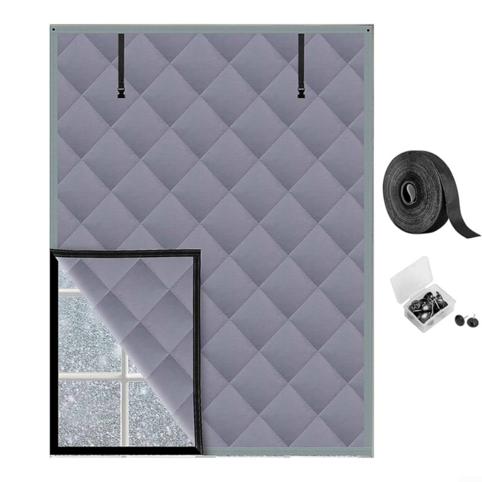 Housse de fenêtre isolante en tissu Oxford pour la maison, la chaleur hivernale, bloque la chaleur d'été, facile à installer, aucun outil nécessaire, plusieurs tailles (66 x 96,5 cm) - Gris
