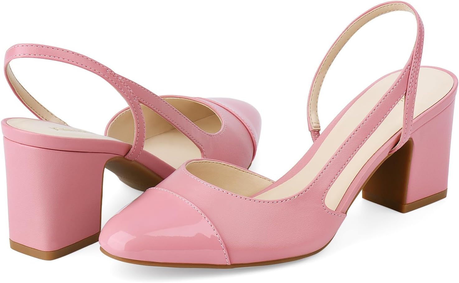 JENN ARDOR Slingback Heels for Women, Classic Low Block Heel Pumps Square Closed Toe Dress Pumps Ankle Strap Splicing Color Chunky Heels Comfort Wedding Shoes 2.5 inch