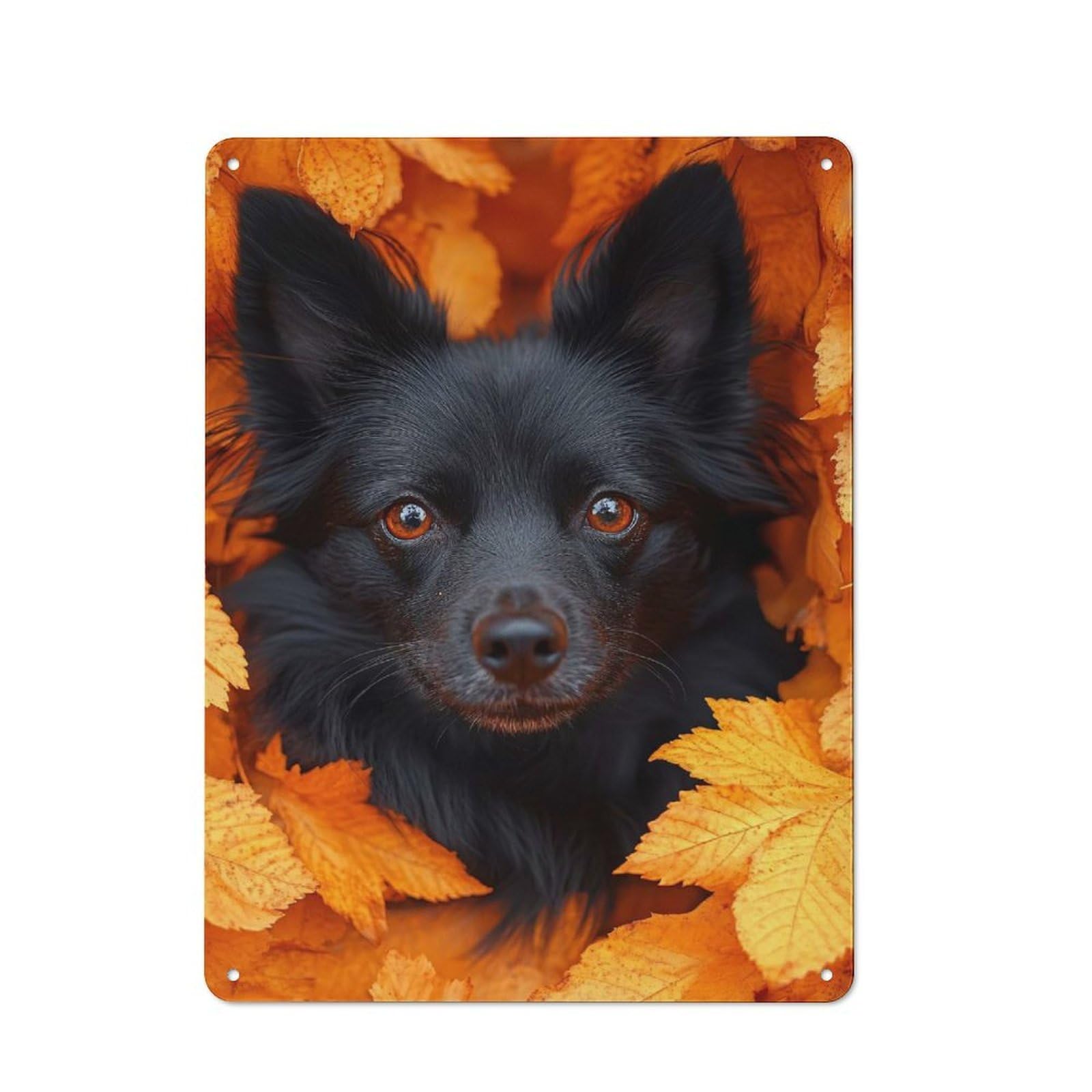 Junmoney Style-10 Metal Wall Sign 40X30cm Featuring Black Dog Portrait In Autumn Leaves For Garage Or Workshop, For Garage, Workshop And Man Cave Decoration