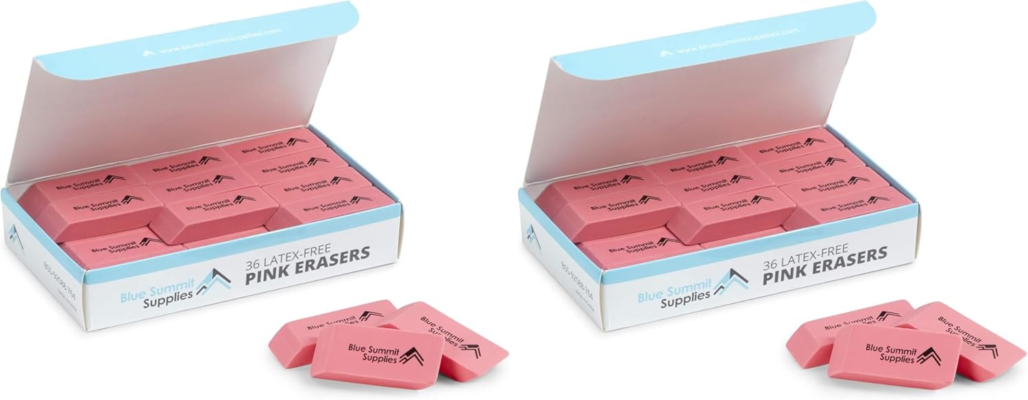 Blue Summit Supplies Pink Erasers, Bulk Erasers for Art, School, and Office Use, Classroom Set, 72 Pack