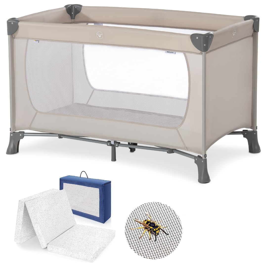 hauck Dream N Play Set de Cuna de Viaje Bebe con Colchon y Mosquitera - Parque Infantil Plegable y Portátil con Accesorios - Bolsa de Transporte – Montaje Fácil - Beige