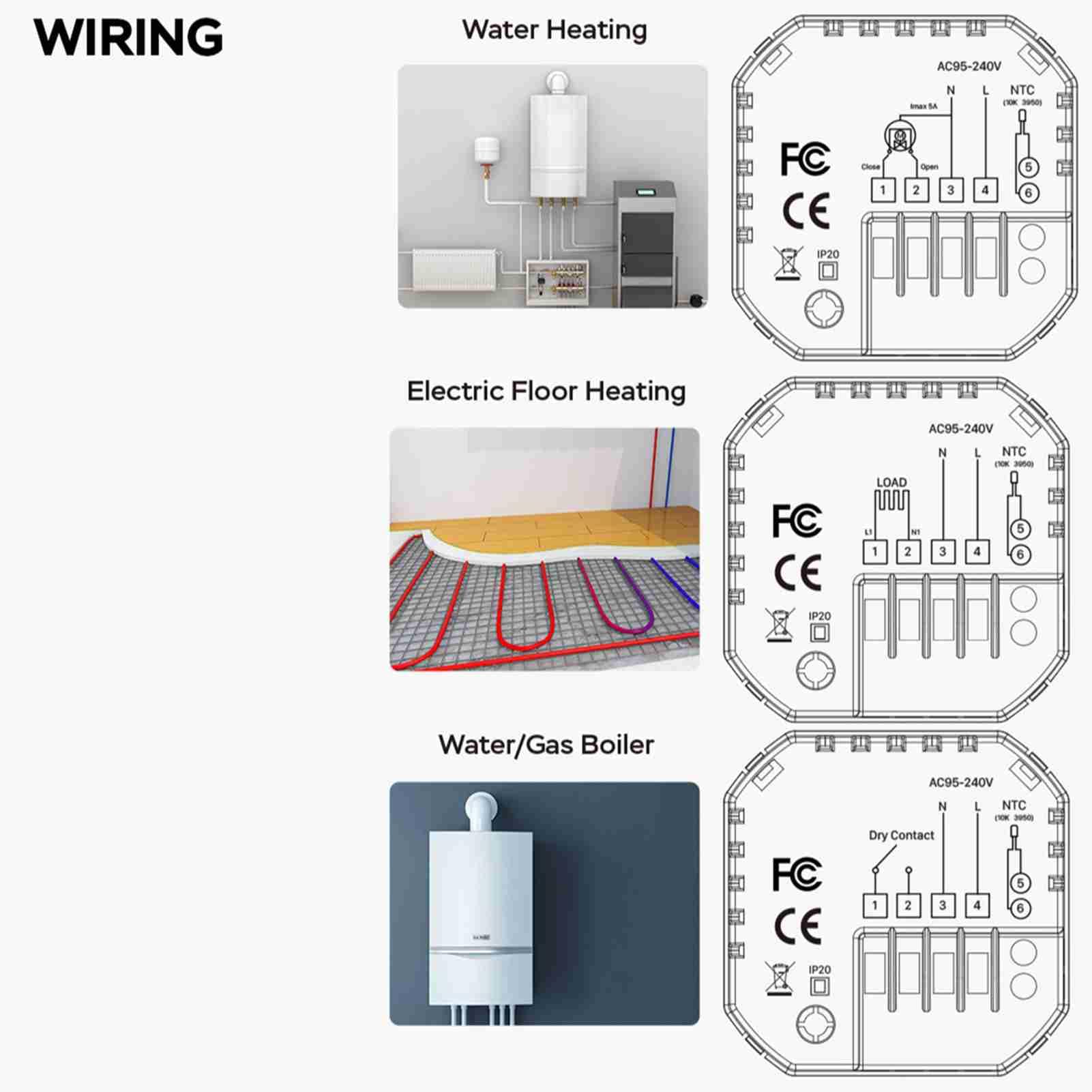 Termostato inteligente con control de temperatura WiFi con pantalla de 1,35 pulgadas para el hogar, 7 luces de ambiente, compatible con calefacción de agua, suelo radiante, caldera de gas