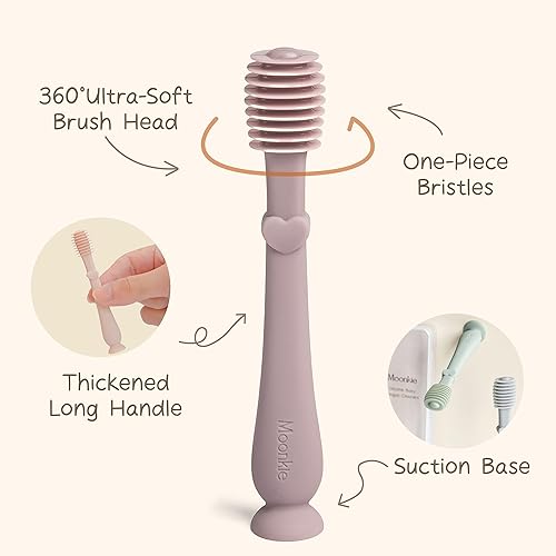 Miniatura 6 de Moonkie Kit de limpiador bucal para cepillo de dientes para dedos de bebé para 3 meses +, 2 piezas (rubor)