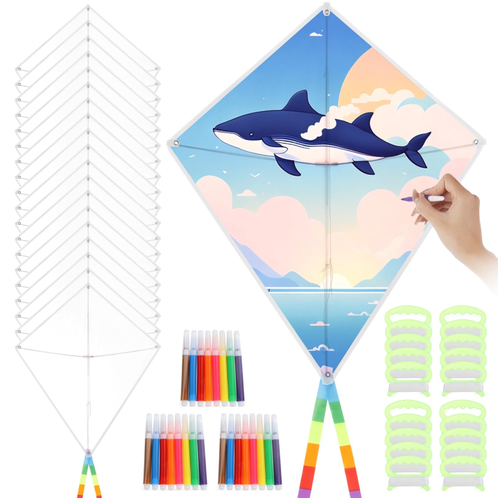 20Pack DIY Blank Kites Kit, Bulk Making Kit for Crafting, Kite Making Kit for Children, Kids Make Your Own Kite Kit Includes 24 Watercolor Pens for Decorating