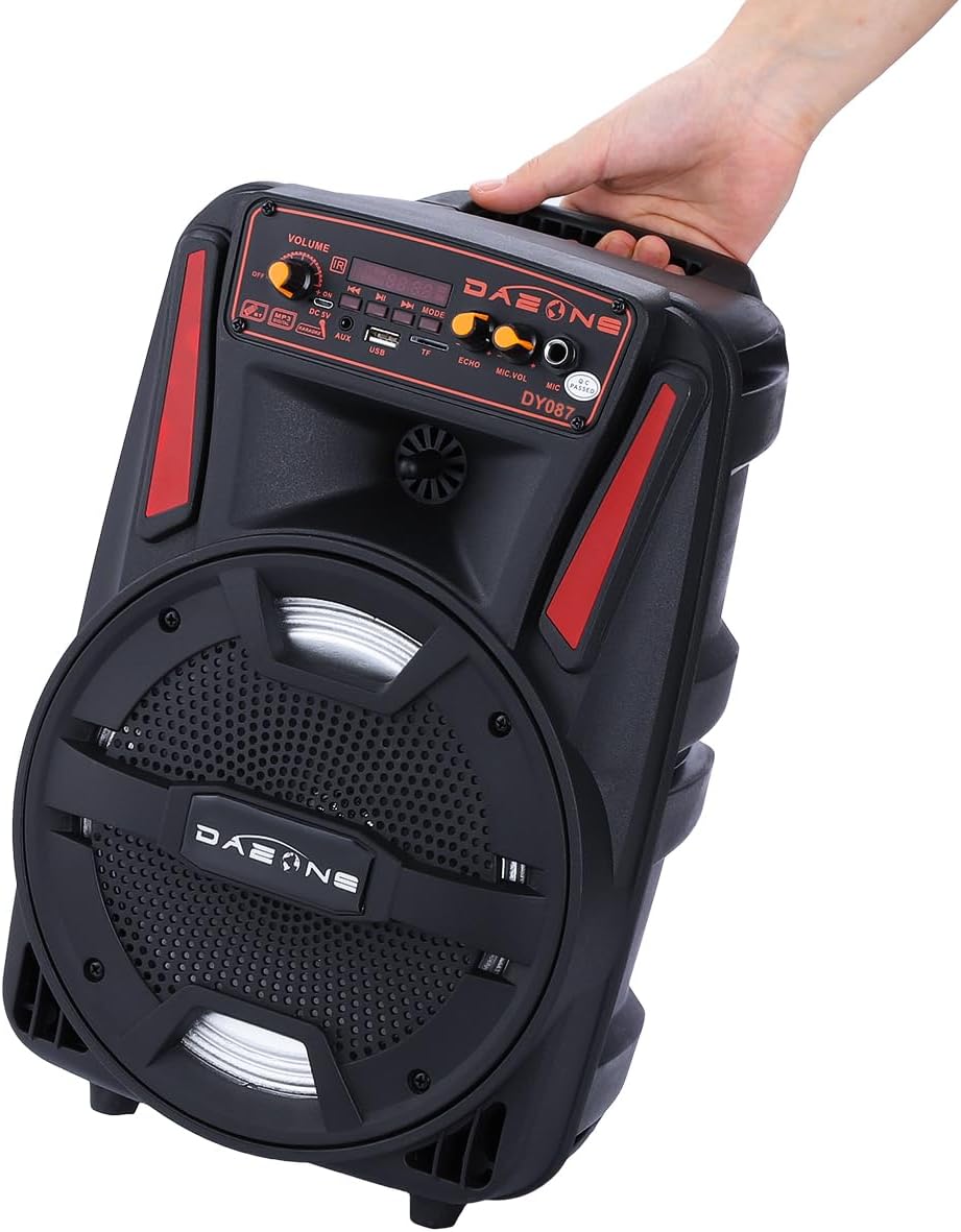 8 Inch Wireless Portable Party Bluetooth Speaker, Battery Powered Loud PA Speaker System with Bass for DJ Music, Karaoke Machine with Wired Microphone, Remote Control, LED/USB/TF/AUX/FM