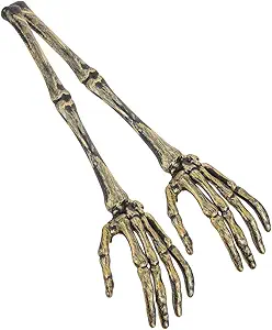 FAVOMOTO 2PCS Halloween Serving Skeleton Hands Salad Tongs, Gothic Plastic Golden Skull Salad Spoon Skeleton Hand Arms Forks Kitchen Utensils Tableware for Halloween Party