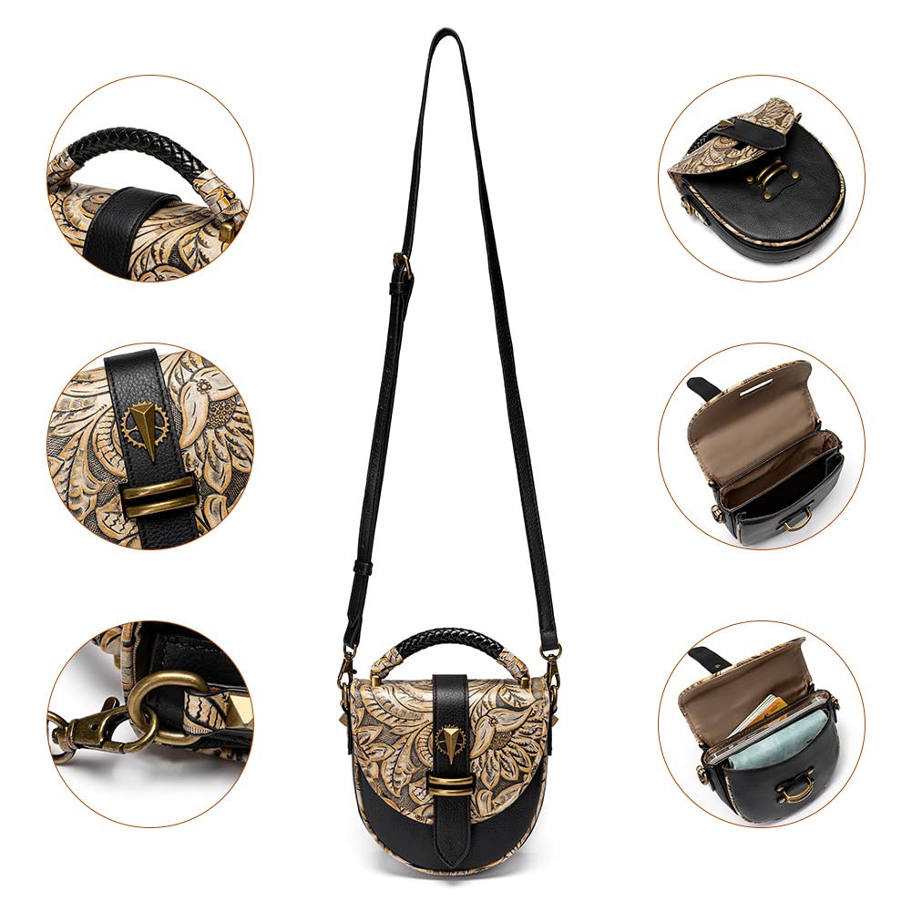 Micoklinlin Mała czarna torba na ramię damska skórzana steampunk, akcesoria na telefon komórkowy, torba crossbody, męska torebka na podróż