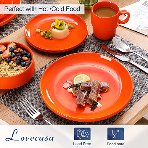 Porcelain Dinnerware Set For 4, 16 Pcs Orange Dish Set, Lovecasa Round Dinner Set With Dinner Plates, Dessert Plates, Bowls And Mugs, Dishwasher & Microwave Safe #TOP3
