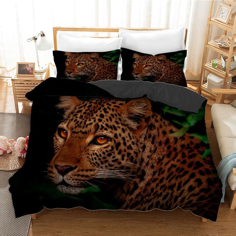 Funda nórdica de microfibra suave de 155x220 cm con estampado de leopardo