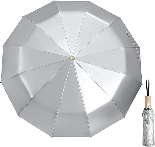 Miniatura 9 de G4Free Paraguas de viaje grande de 46 pulgadas con protección UV UPF 50+ con mango de madera, 12 varillas de fibra de vidrio, súper resistente al