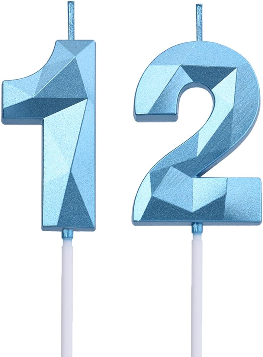 2 in Blue 12 & 21 Birthday Candles,12th Birthday Decorations for Boys Girls