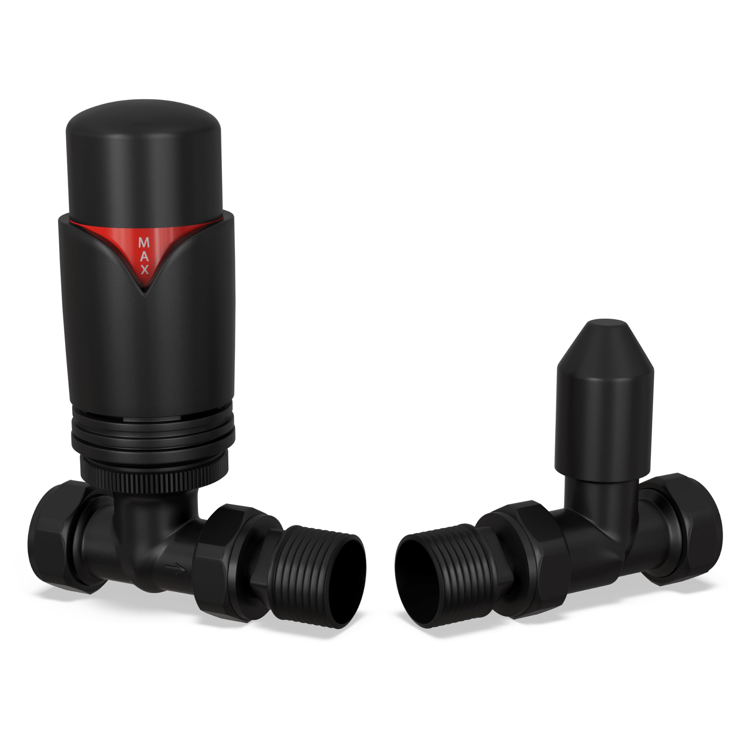 UK Radiators Thermostatic Radiator Valve 1/2" x 15mm - Derry Bold TRV | Black Finish - Solid Brass 1/2" x 15mm Straight - Lockshield Included, Easy Installation