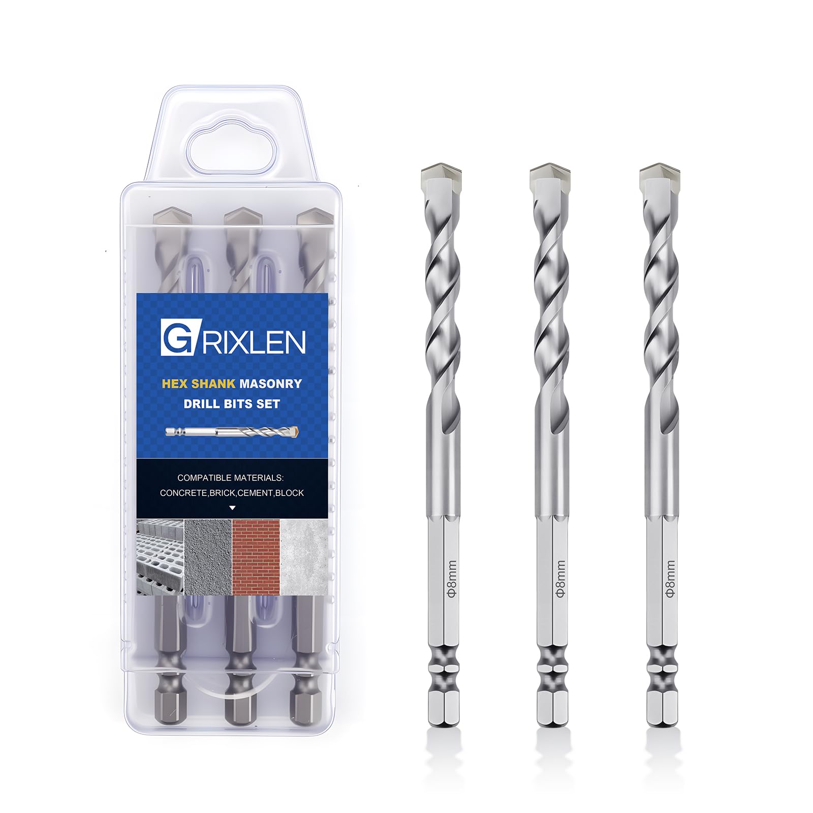GRIXLEN Masonry Drill Bits - 3 Pack 4mm -13 GRIXLEN Masonry Drill Bits - 3 Pack 4mm -13