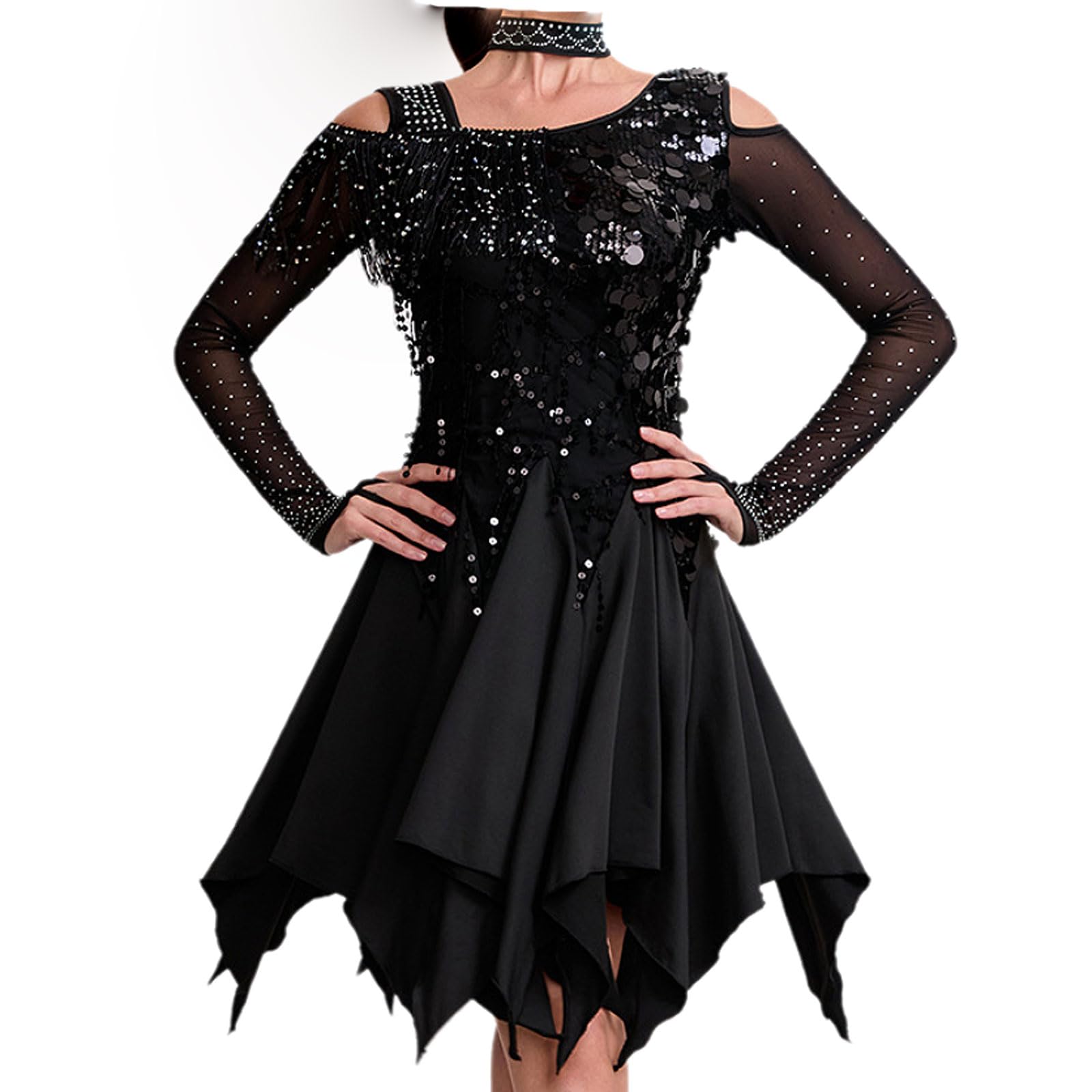 Vestito da Ballo Latino Americano Donna,Abito da Donna Sexy con Frange Costumi da Ballo,Frange Abito da Salsa Tango con Paillettes,per Moderna Vestito Ballo Latino Danza Samba Rumba Salsa
