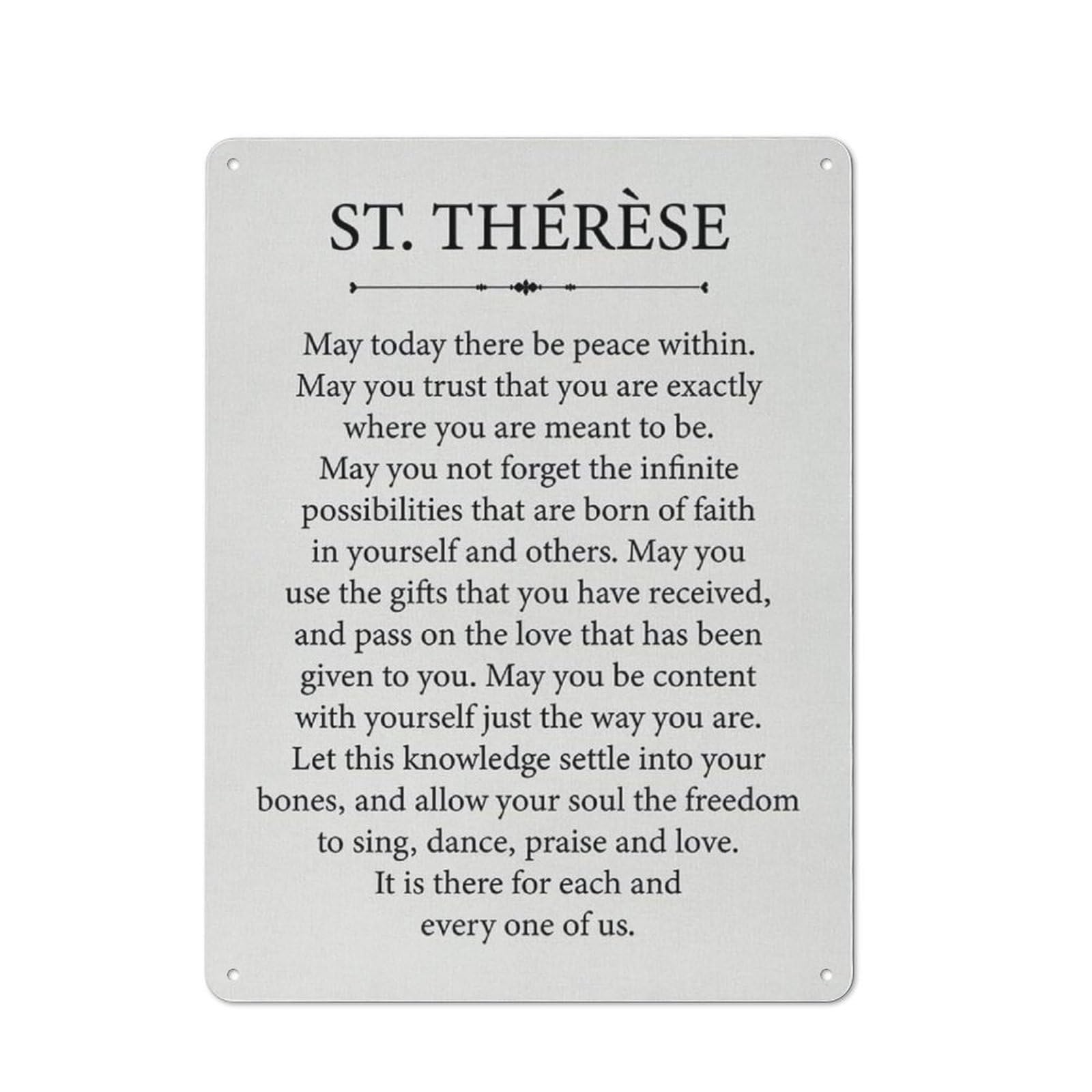 Rustic Metal Tin Sign May Today There Be Peace Within Wall Art, Inspirational St. Therese Quote Print Poster Painting Christian Decoration for Home 8x12 Inch