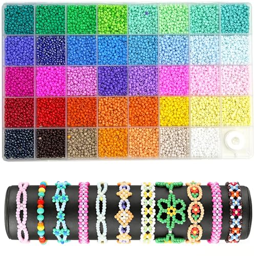 3mm9600pcs Seed Beads for Jewelry Making 39 Colors Uniform Small Beads for Bracelet Making Kit Glass Seed Bead Kit Tiny Craft for DIY Art Jewelry Making
