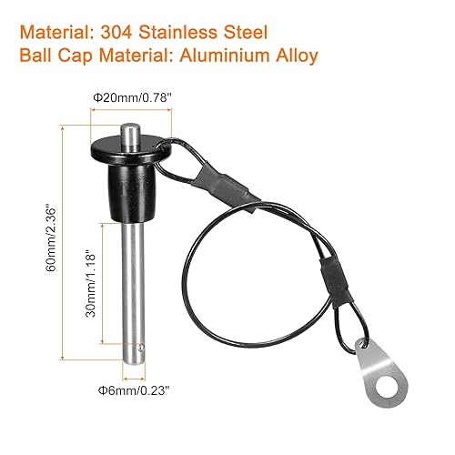 Miniatura 2 de uxcell Pasadores de bloqueo de bola, agarre de acero inoxidable 304, pasador de liberación rápida con alambre de 9.4 in (0.236 in-1.181 in)