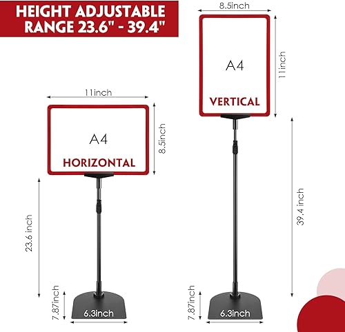 Miniatura 2 de Paquete de 6 soportes de pedestal ajustables de 8.5 x 11 pulgadas, soporte de aluminio resistente para carteles verticales y horizontales, soporte