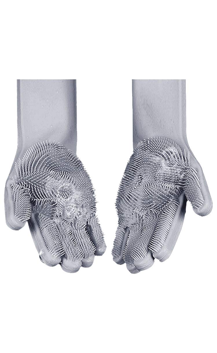 Magic dishwashing sponge gloves for pet grooming,cleaning house,washing car ,cleaning bathroom & More (Gray)