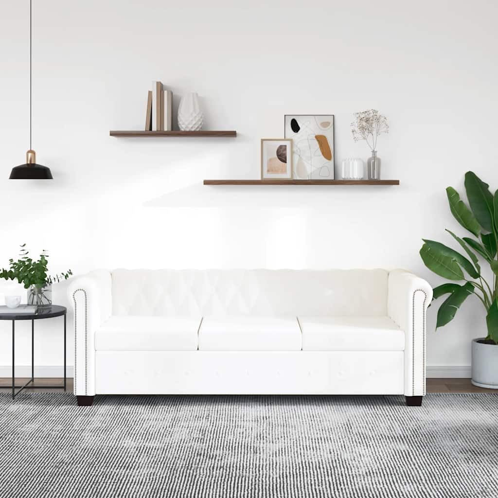 vidaXL Divano Chesterfield Ecopelle Classico Bianco 3 posti Soggiorno Ufficio