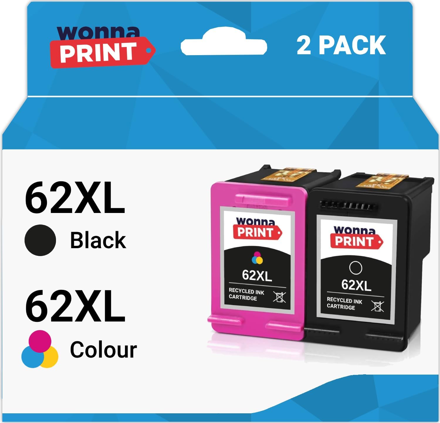 WonnaPrint62 Black & Colour Ink Cartridge 2-pack for HP ENVY 5540 5541 5542 5543 5544 5546 5548 5640 5642 5644 5646 Ballpoint Pen