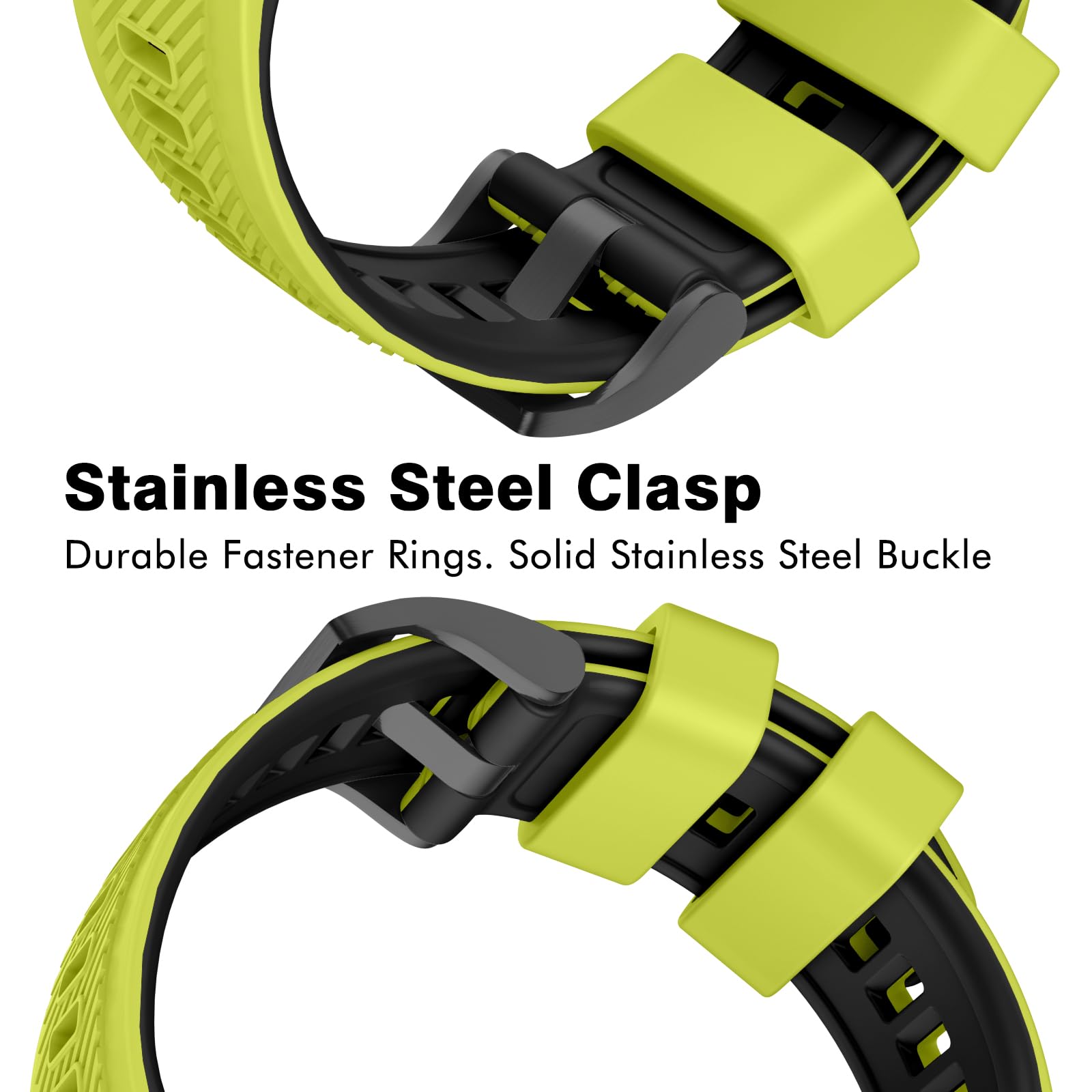 OVERSTEP Silicone Watch Band for Garmin Fenix 7/6/5, Epix Pro 47mm, MARQ Aviator, Quatix 5, Lime Black, 22MM - Image 3
