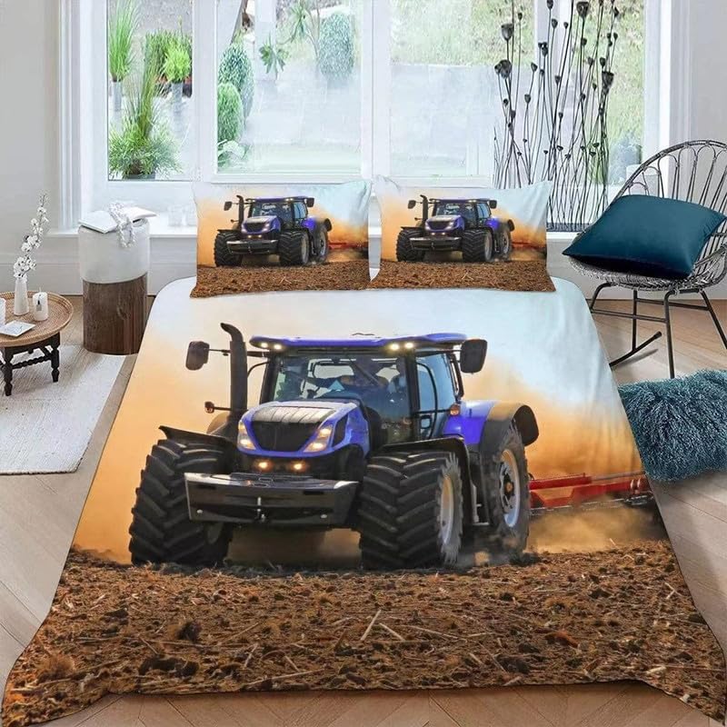 Parure de lit 220x240 adulte tracteur avec housse de couette microfibre et taies d'oreiller 65x65