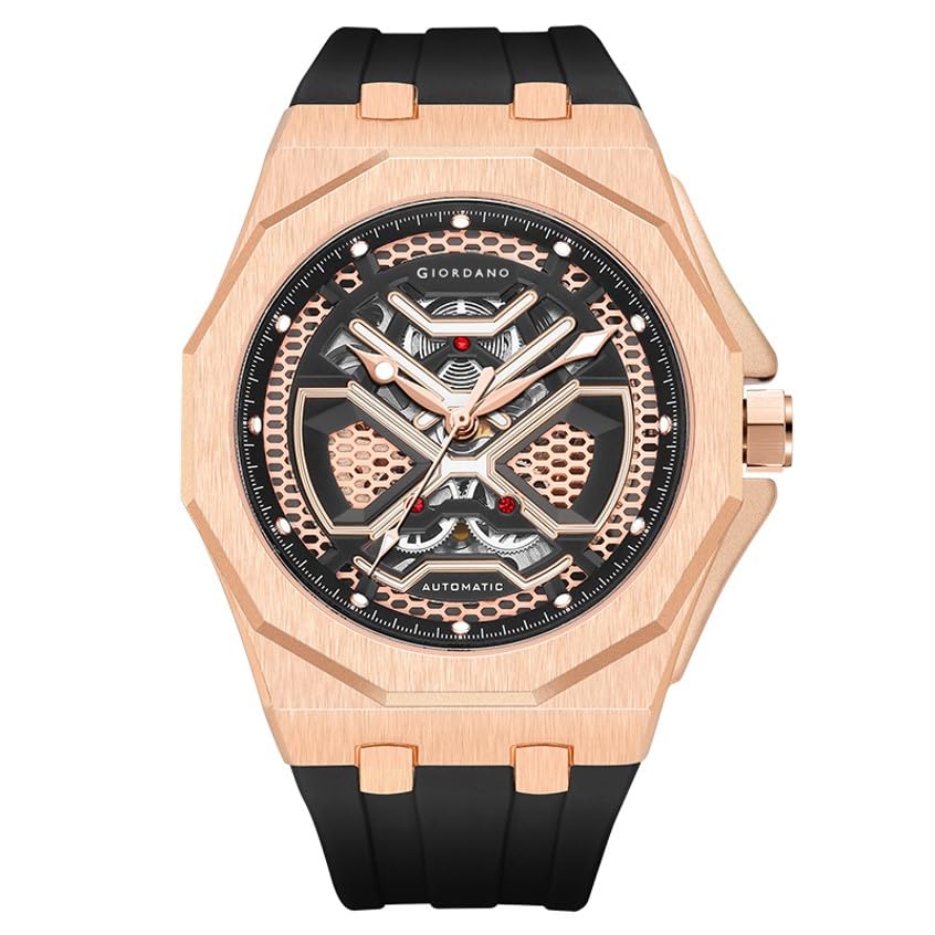 Image of Giordano Automatic Unique Watch for Men with Stainless Steel Case, Silicone Strap, Luxury Design & Water Resistant