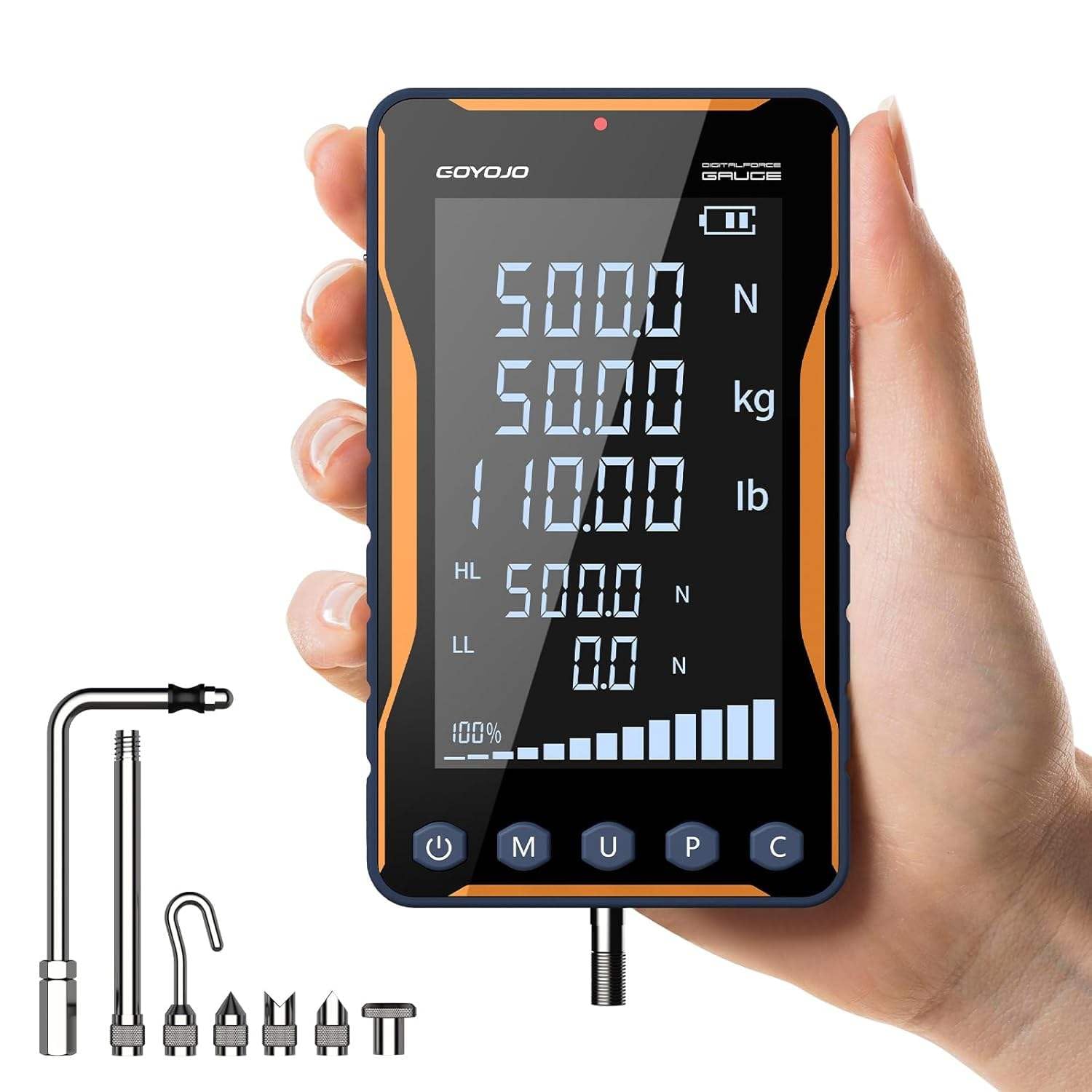 GOYOJO Digital Force Gauge 500N 110LB with Large Screen, High Precision for Push-Pull Testing